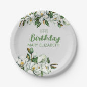 Custom Floral Magnolia Greenery BIrthday Party Pappteller (Vorderseite)