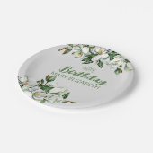 Custom Floral Magnolia Greenery BIrthday Party Pappteller (Schrägansicht)
