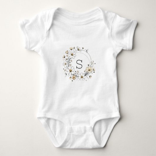 Custom Floral Monogram Baby Boho Sage Green Baby Strampler (Vorderseite)
