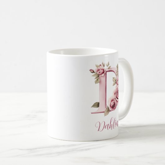 Custom Floral Monogram D Kaffeetasse (VorderseiteRechts)