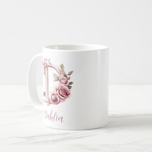 Custom Floral Monogram D Kaffeetasse (Vorderseite Links)
