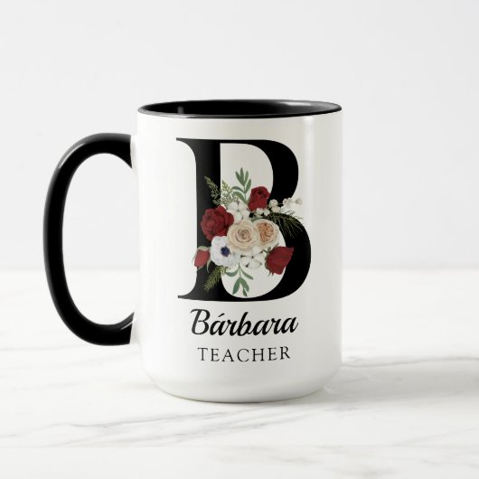 Custom Floral Monogram Mug Gift for Bride Teacher Tasse (Links)