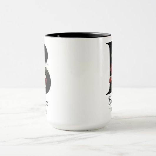 Custom Floral Monogram Mug Gift for Bride Teacher Tasse (Zentrum)