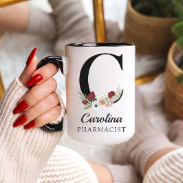 Custom Floral Monogram Mug Gift for RN Pharmacist  Tasse