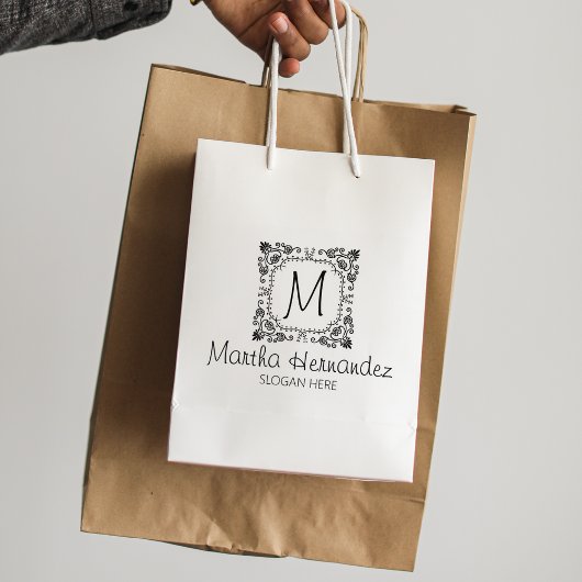 Custom Floral Monogram, Small Business Large Gummistempel