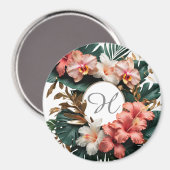 Custom Floral Monogram Tropical Fridge Magnet (Vorderseite/Rückseite)