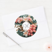Custom Floral Monogram Tropical Round Sticker (Umschlag)