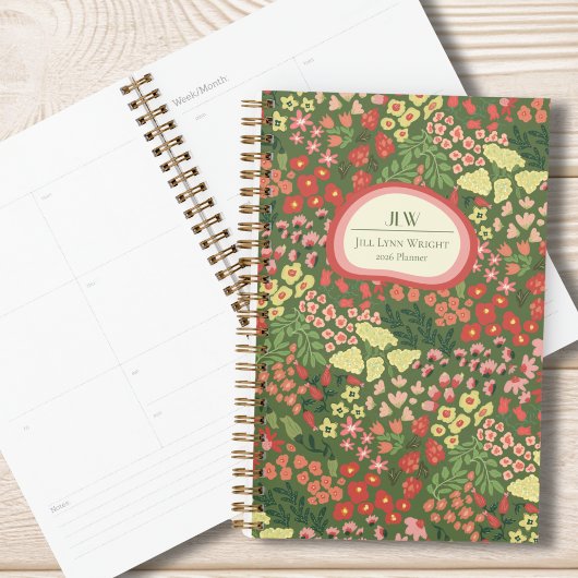 Custom Floral Monogram Weekly Monthly Planner Planer