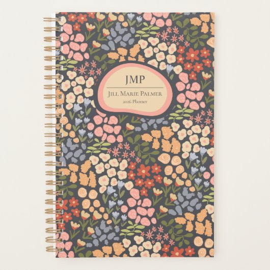 Custom Floral Monogram Weekly Monthly Planner Planer (Vorderseite)