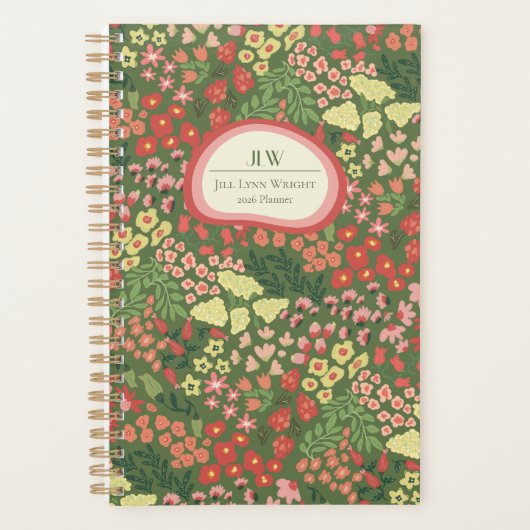 Custom Floral Monogram Weekly Monthly Planner Planer (Vorderseite)