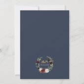 Custom Floral Navy Blue Burgundy Gold Wedding Einladung (Rückseite)