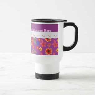 Custom Floral on Magenta, Imitate Lace Travel Mug Reisebecher