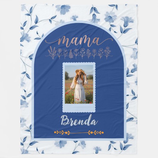 Custom Floral Photo Blanket - "MAMA" Birth Flower  Fleecedecke (Vorderseite)