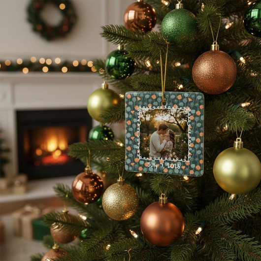 Custom Floral Photo Engagement Keramikornament