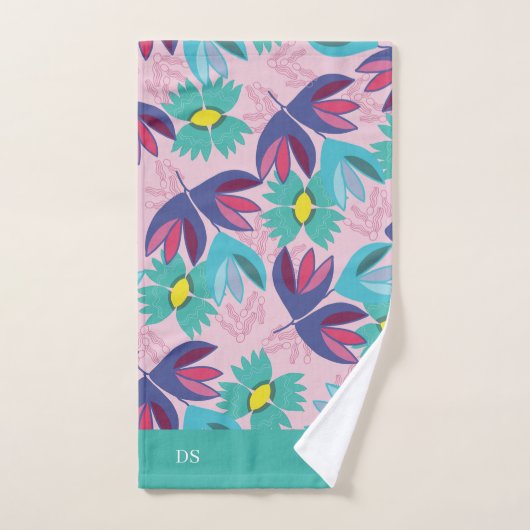 Custom floral pink modern monogram feminin handtuch (Handtuch)