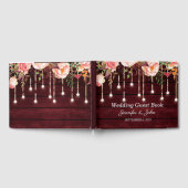 Custom Floral Pink Roses Rustic Wood Wedding Gästebuch (Voll)