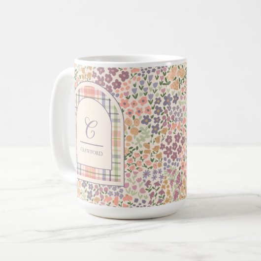 Custom Floral Plaid Mug – Custom Name & Quote Kaffeetasse (Vorderseite Links)