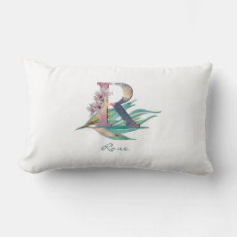 Custom Floral R Letter Watercolor Foliongram Lendenkissen