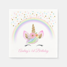 Custom Floral Rainbow Unicorn 1. Geburtstag Party Serviette