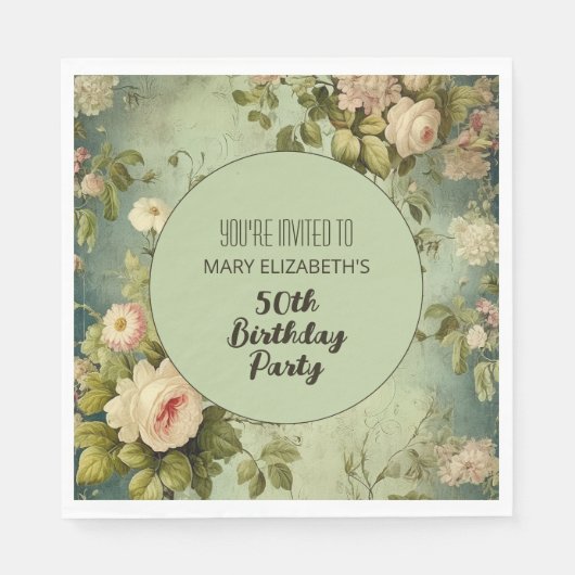 Custom Floral Rose Greenery BIrthday Party Serviette (Vorderseite)