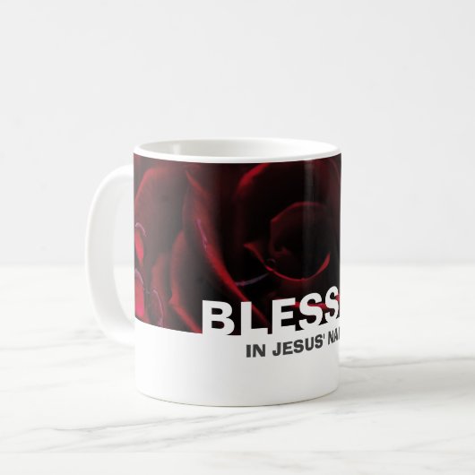 Custom Floral Rote Rose BLESSED Kaffeetasse (Vorderseite Links)