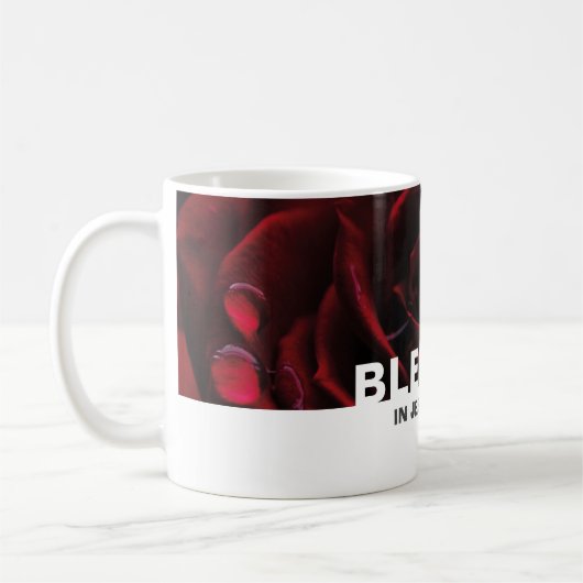 Custom Floral Rote Rose BLESSED Kaffeetasse (Links)