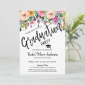 Custom Floral School Abschluss Foto Party Einladung (Stehend Vorderseite)