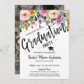 Custom Floral School Abschluss Foto Party Einladung (Vorne/Hinten)