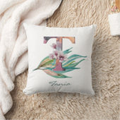 Custom Floral T Letter Watercolor Folio Monogramm Kissen (Decke)