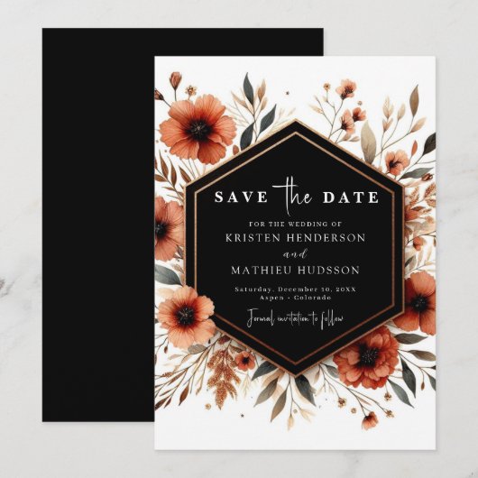 Custom Floral Terracotta Wedding Save The Date (Vorne/Hinten)
