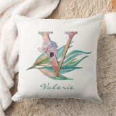 Custom Floral V Letter Watercolor Folion Monogramm Kissen (Decke)