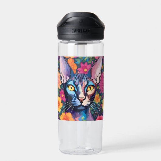 Custom Floral Water Flasche Sphynx Katzenart Blume (Rückseite)