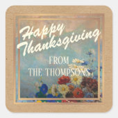 Custom Floral Watercolor Happy Thanksgiving Quadratischer Aufkleber (Vorderseite)