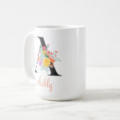 Custom Floral Watercolor Monogram Name Kaffeetasse (Vorderseite Links)