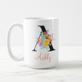 Custom Floral Watercolor Monogram Name Kaffeetasse (Links)