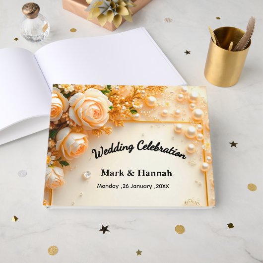Custom Floral Wedding Celebration - Personalisiert Gästebuch (Vorderseite Offen)
