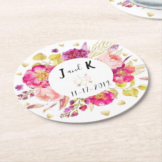 Custom Floral Wedding Design Runder Pappuntersetzer (Angewinkelt)