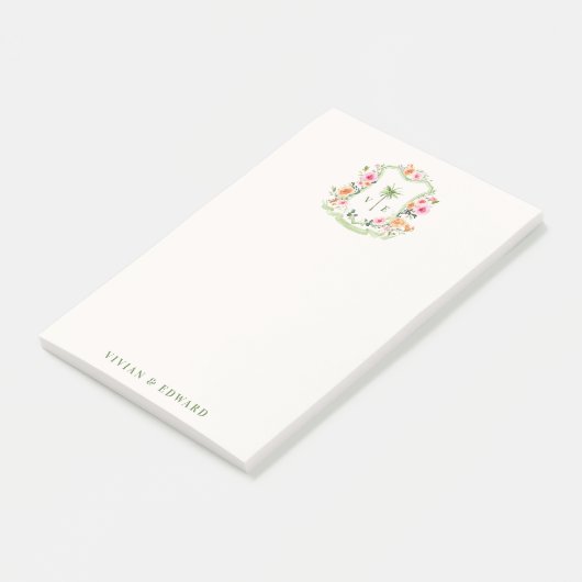 Custom Floral Wedding Wappen Monogram Post-it Note Klebezettel (angewinkelt)