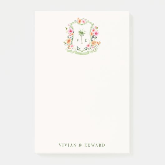 Custom Floral Wedding Wappen Monogram Post-it Note Klebezettel (Vorderseite)