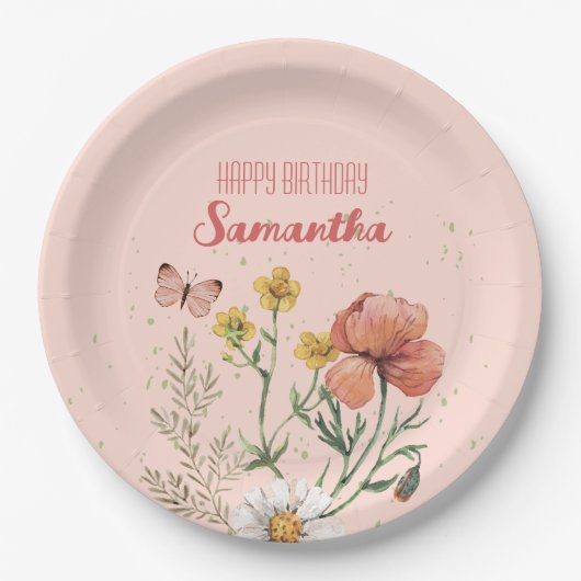 Custom Floral Wildblume BIrthday Party Pappteller (Vorderseite)