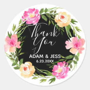 Custom Floral Wreath Vielen Dank Runder Aufkleber