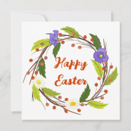 Custom Floral Wreath with Happy Oaster Greetings Feiertagskarte