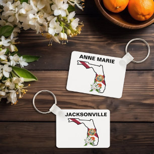 Custom Florida Flag Staat Blume Orange Blossom Schlüsselanhänger