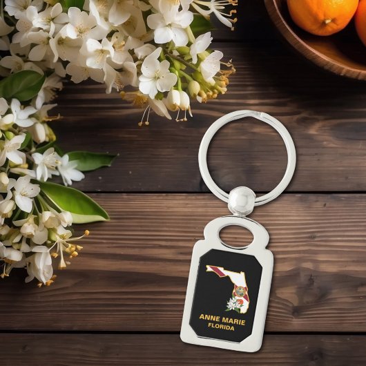 Custom Florida Flag Staat Blume Orange Blossom Schlüsselanhänger
