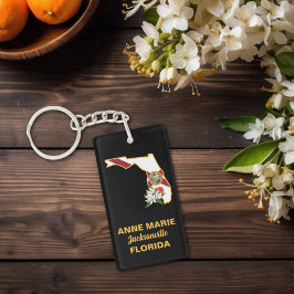 Custom Florida Flag Staat Blume Orange Blossom Schlüsselanhänger
