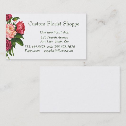 Custom Florist Shoppe Peony Garden Blume Visitenkarte (Vorne/Hinten)