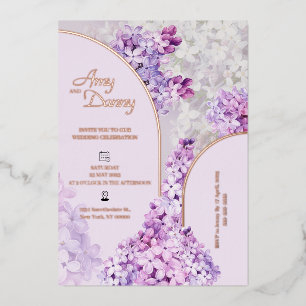 Custom Foil Watercolor Floral Lilac Wedding Folieneinladung