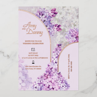 Custom Foil Watercolor Floral Lilac Wedding Folieneinladung
