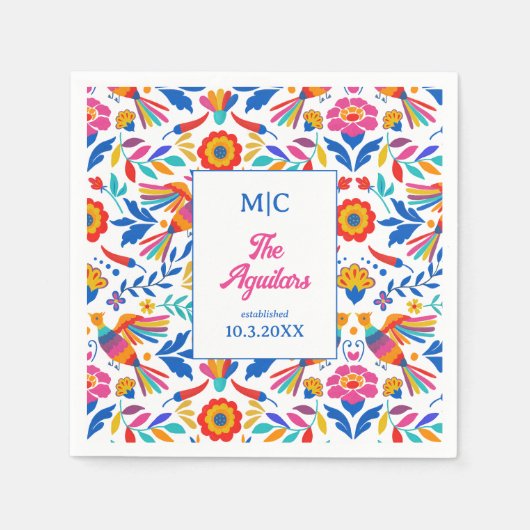 Custom Folk Art Floral Fiesta Monogram Wedding Serviette (Vorderseite)