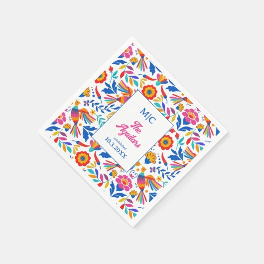 Custom Folk Art Floral Fiesta Monogram Wedding Serviette (Ecke)
